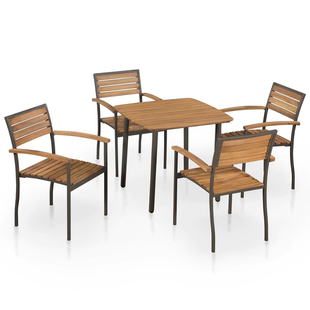 vidaXL 5 Piece Patio Dining Set Solid Acacia Wood and Steel   31.5\