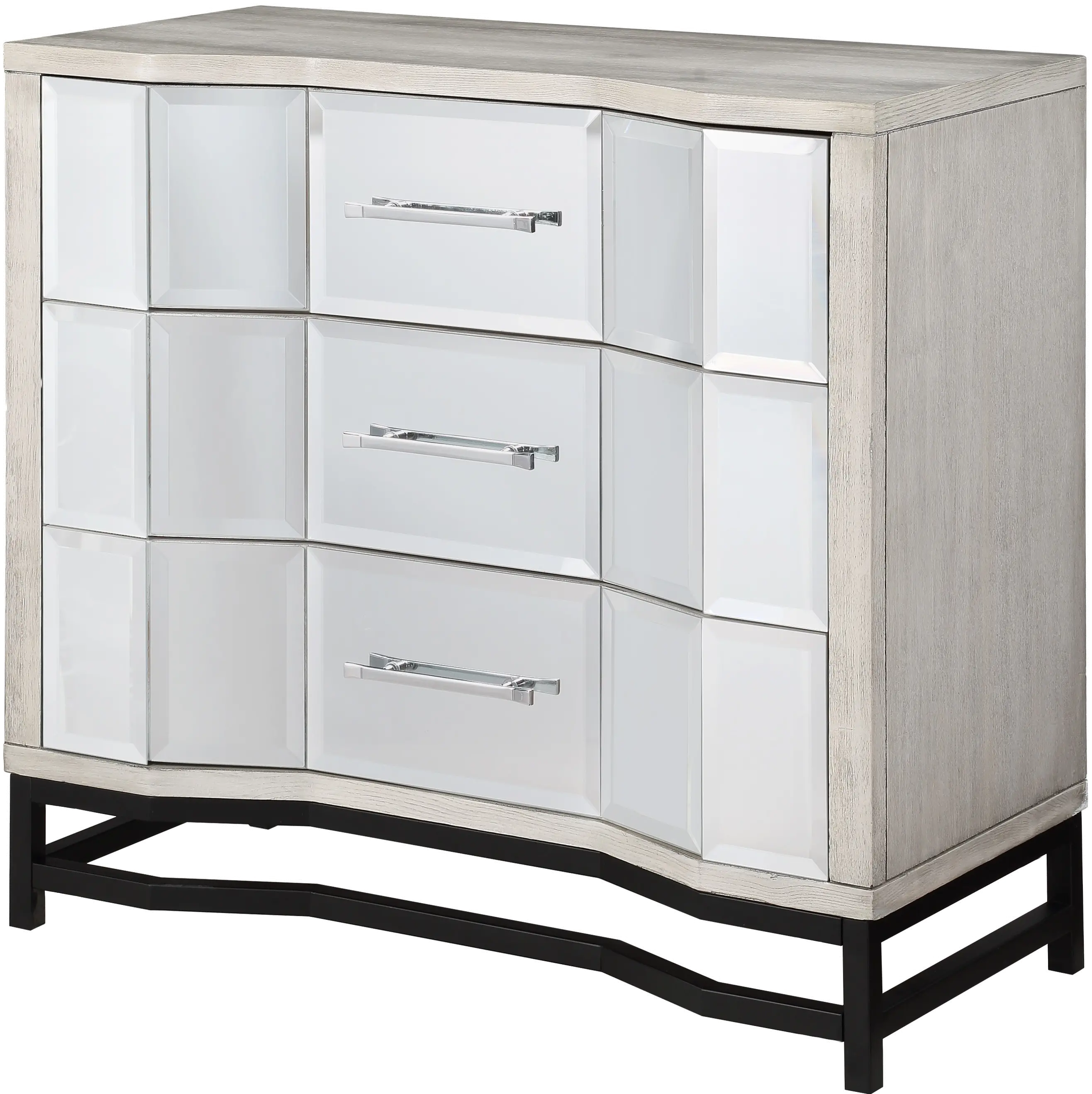 Contemporary White Three Drawer Chest with Dark Metal Base