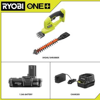 RYOBI ONE+ 18V Cordless Battery Grass Shear and Shrubber Trimmer with 1.3 Ah Battery and Charger P2910