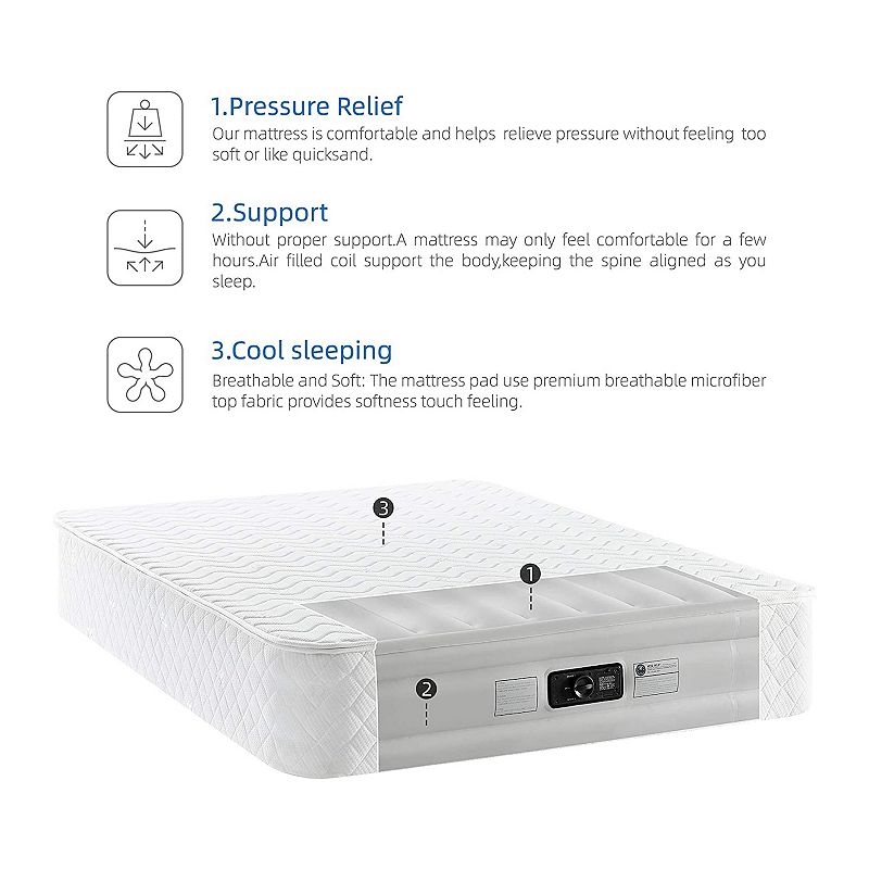 BIKAHOM Bi-Comfer 14 Inch Inflatable Mattress with Built In Air Pump， Full Size