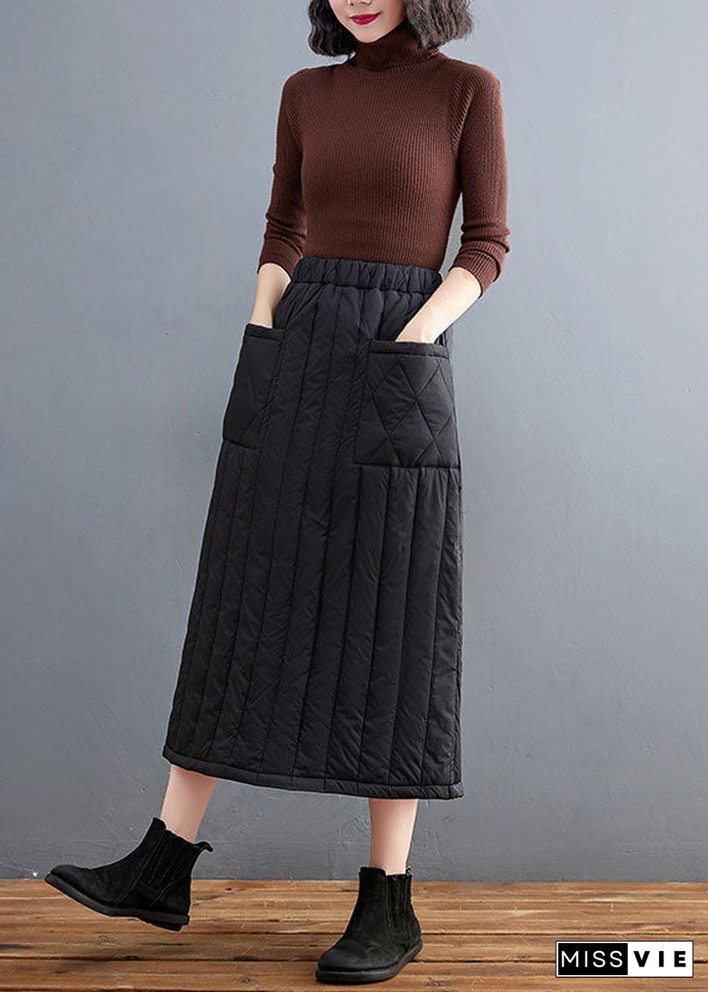 Boutique Black Pockets Fine Cotton Filled Skirt Winter