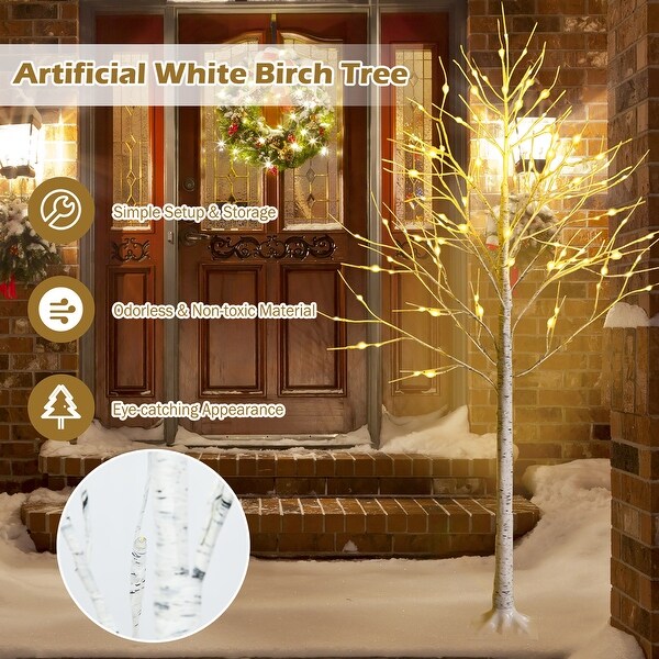 Costway 6ft Prelit White Twig Birch Tree for Christmas Holiday w/96