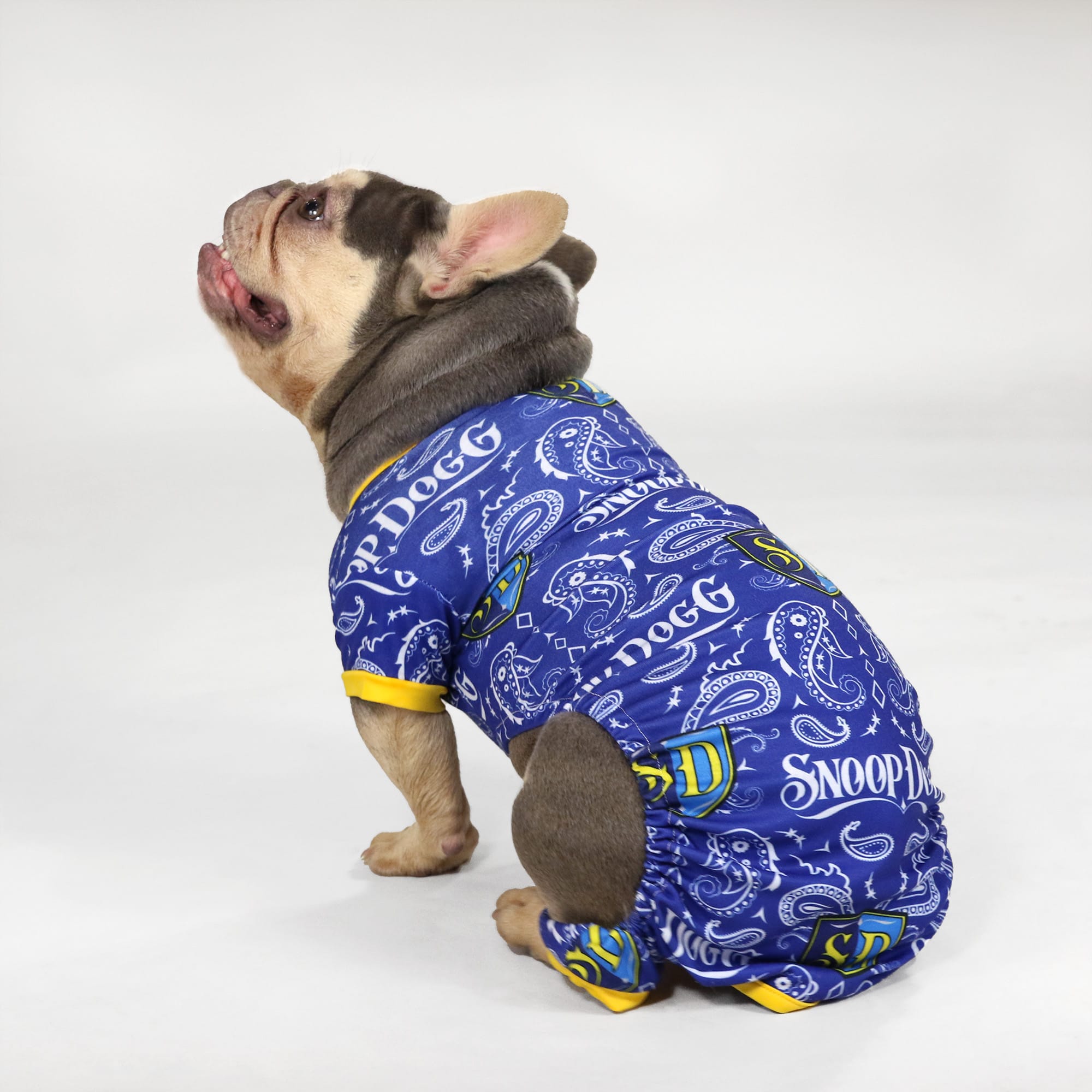 Snoop Doggie Doggs Blue Halftime Deluxe Pet Pajamas， X-Small