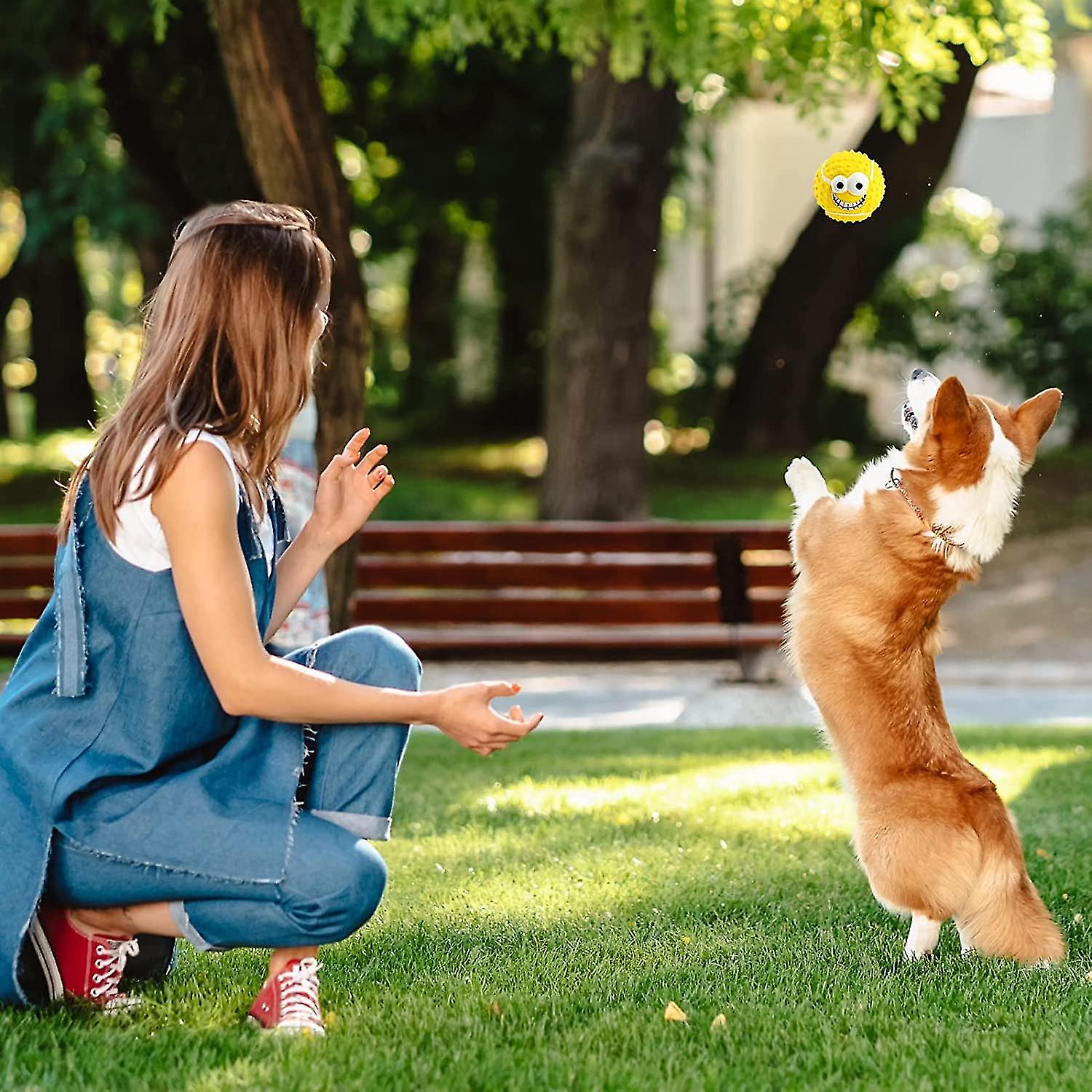 3pcs Squeaky Dog Balls， Smiley Face Latex Dog Squeaky Chew Toy， 3.1 Inch Soft Bouncy Fetch Balls For Medium Small Pets