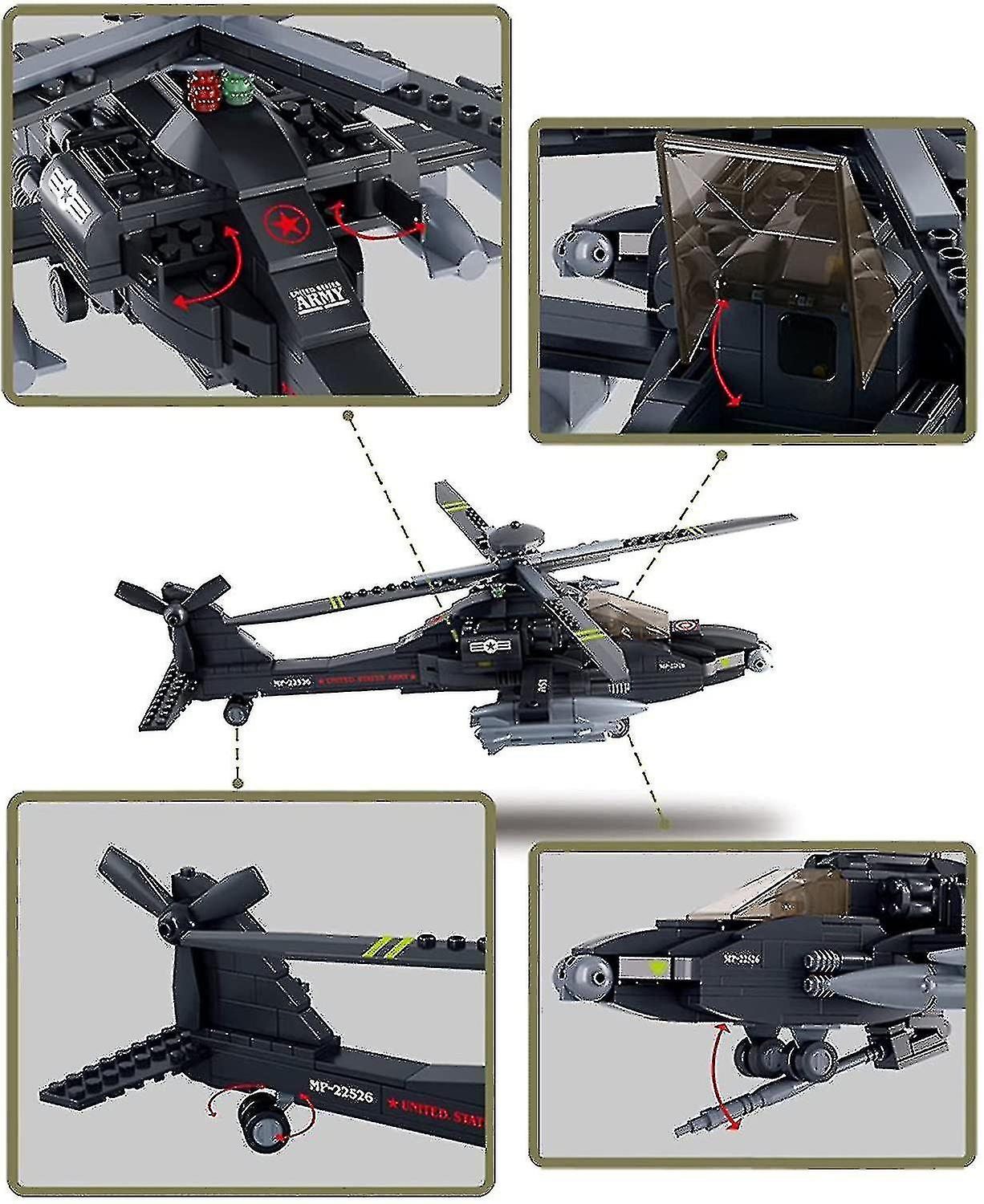 Military Blocks Army Bricks Toy - Ah-64 Apache Helicopter