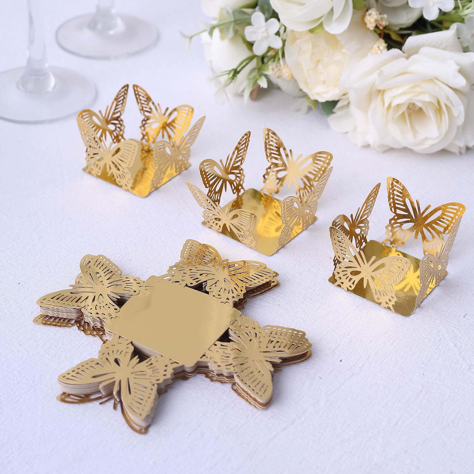 50 Pack Mini Metallic Gold Butterfly Truffle Cup Dessert Liners, Square Cupcake Tray Wrappers 225GSM 4