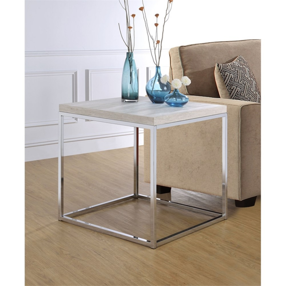 ACME Snyder Square Wooden End Table in Chrome and White   Contemporary   Side Tables And End Tables   by Homesquare  Houzz