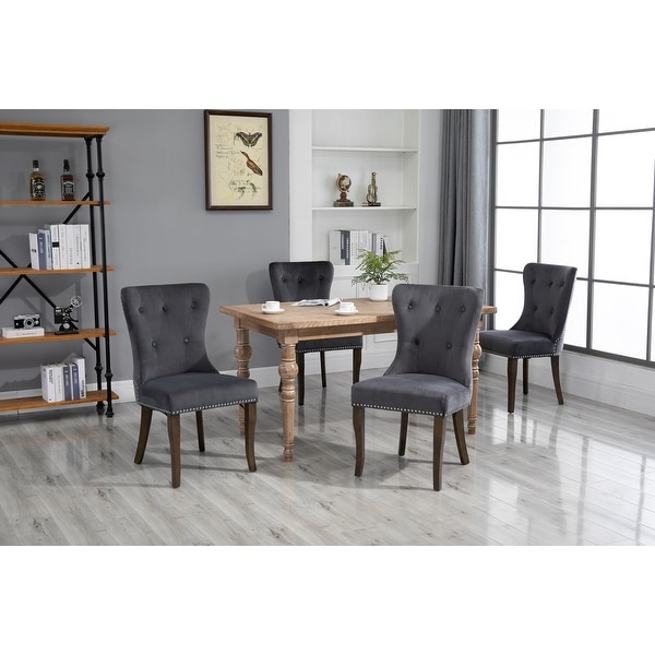 Victorian Dining Chair Button Tufted Armless Chair Upholstered Accent Chair，Nailhead Trim，Chair Ring Pull Set of 4 (Grey)