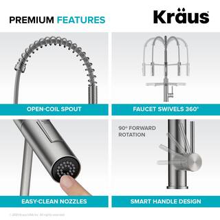 KRAUS Artec Pro Pull-Down Single Handle Kitchen Faucet with Pot Filler in Spot Free Antique Champagne Bronze  Matte Black KPF-1604SFACBMB