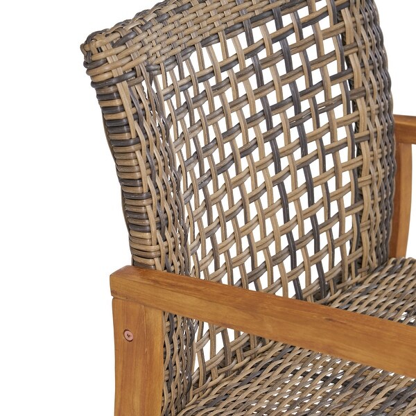 Hampton Outdoor Wood and Wicker Club Chair Set with Fire Pit by Christopher Knight Home