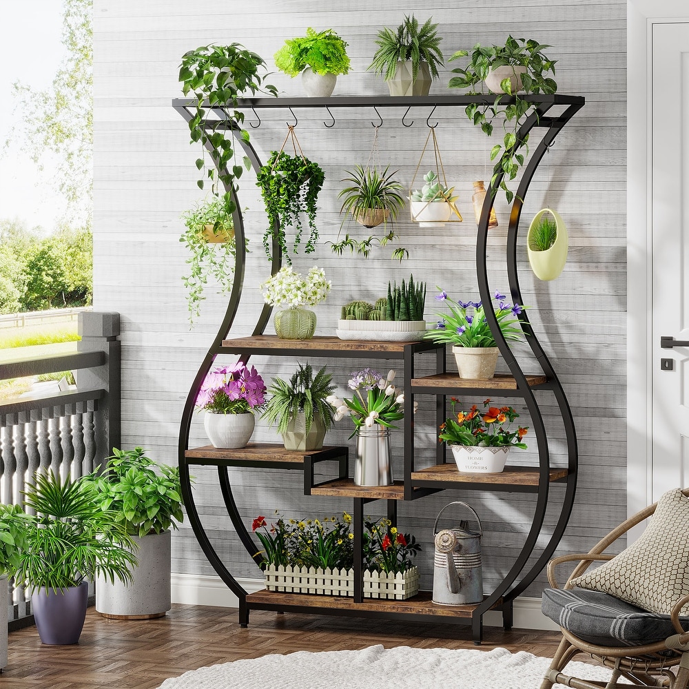 70.9 Inch Tall Plant Stand with 10 Hanging Hooks  6 Tier Plant Shelf for Living Room  Balcony