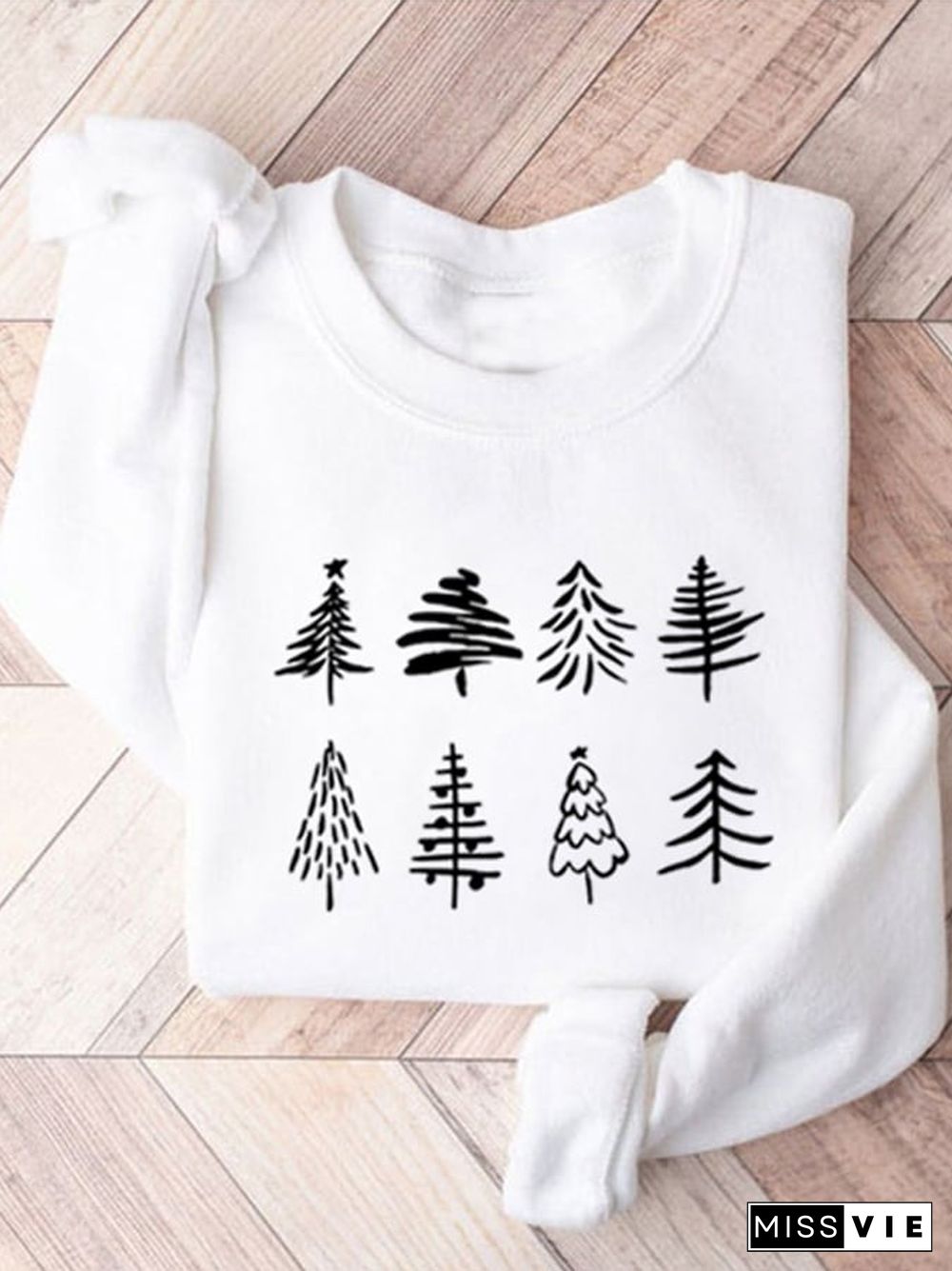 Women'S Christmas Tree Print Long Sleeve Sweatshirt