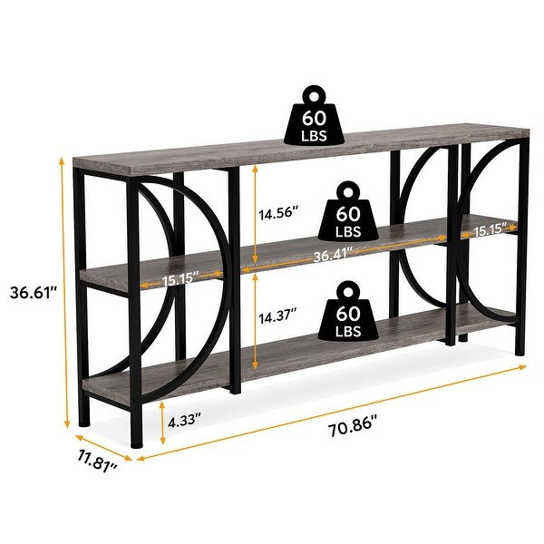 70.86 Inch Extra Long Sofa Table， 3 Tier Narrow Console Table with Storage Shelves