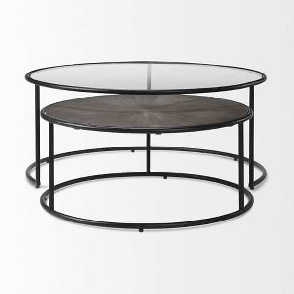 Arlo Dark Brown and Black Metal Coffee Tables， Set of 2