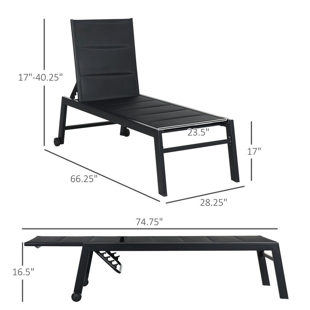 Outsunny Outdoor Chaise Lounge Chair  Pool   Sun Tanning Chair with Five Position Reclining Back  Wheels