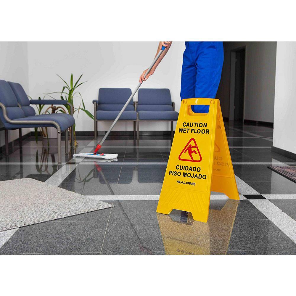 Alpine Industries 24 in. Yellow Multi-Lingual Caution Wet Floor Sign (5-Pack) 499-5pk