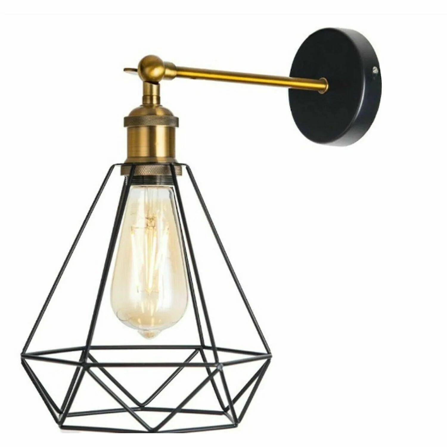 Black industrial wall sconce geometric cage light home living room bedside wall lamp~1526