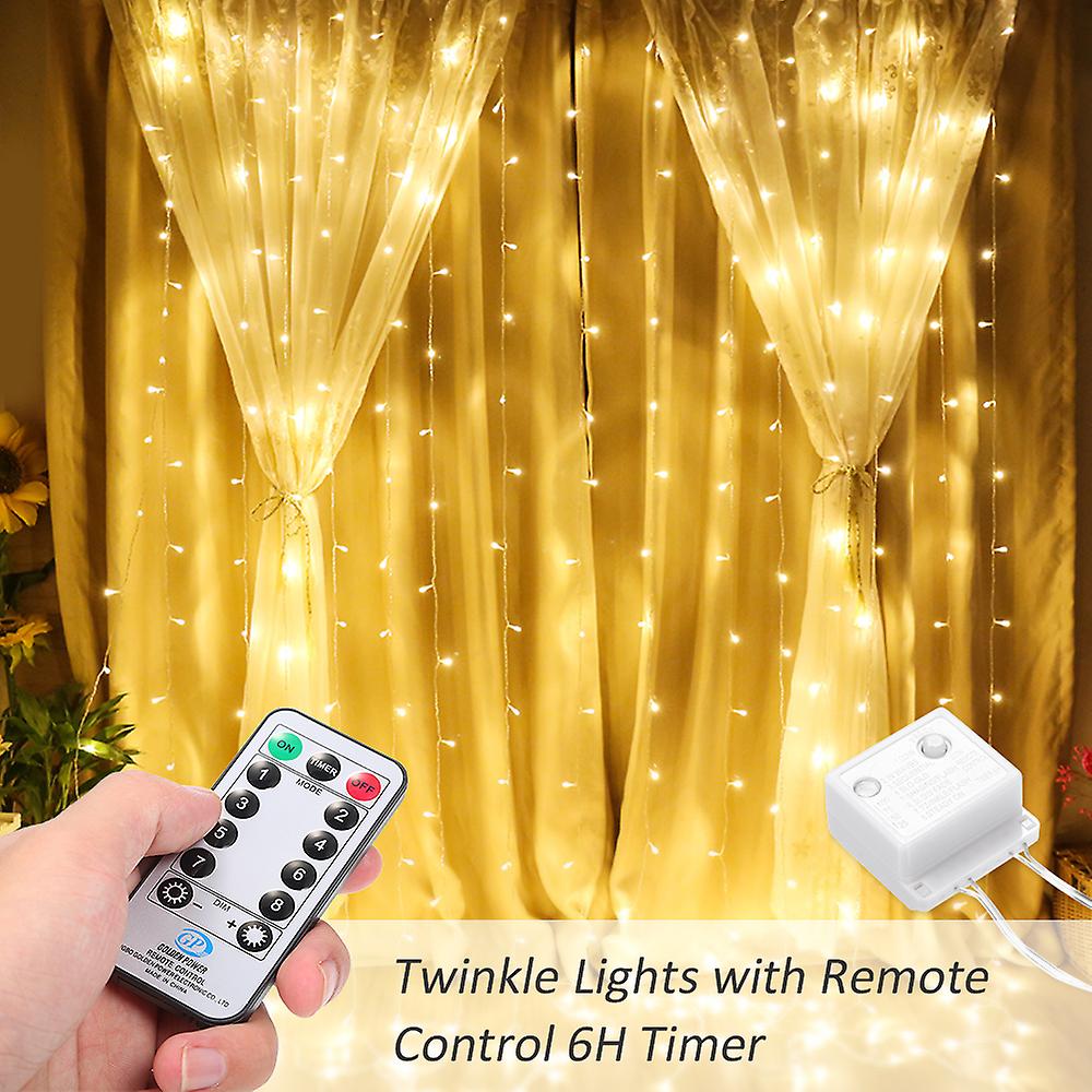 300 Leds Fairy Curtain Light 3 * 3 Meters 12 Strings Window String Lights With Remote Control 6h Timer Ip44 Water-resistant 8 Setting Modes Twinkle Li