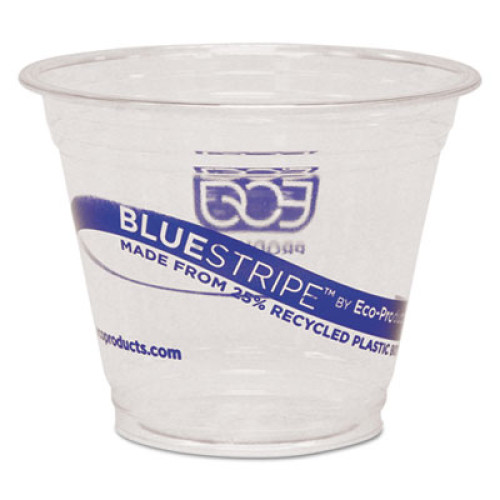 Eco-Products BlueStripe 25% Recycled Content Cold Cups， 9 oz， Clear/Blue， 50/Pack， 20 Packs/Carton (EPCR9)