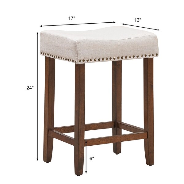 Set of 2 Bar Stools 24 Inch Backless Counter Height Stools w Cushion