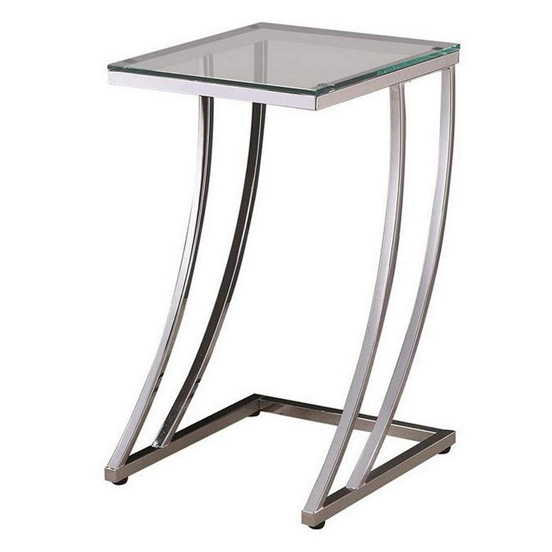 Contemporary Metal Accent Table With Glass Top， Clear And Silver