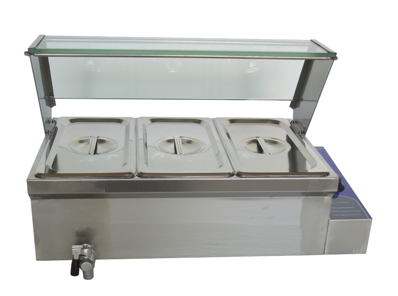 TECHTONGDA Electric Commercial Bain-marie Buffet Food Warmer Steam Table with Glass Guard 3-Pan 6