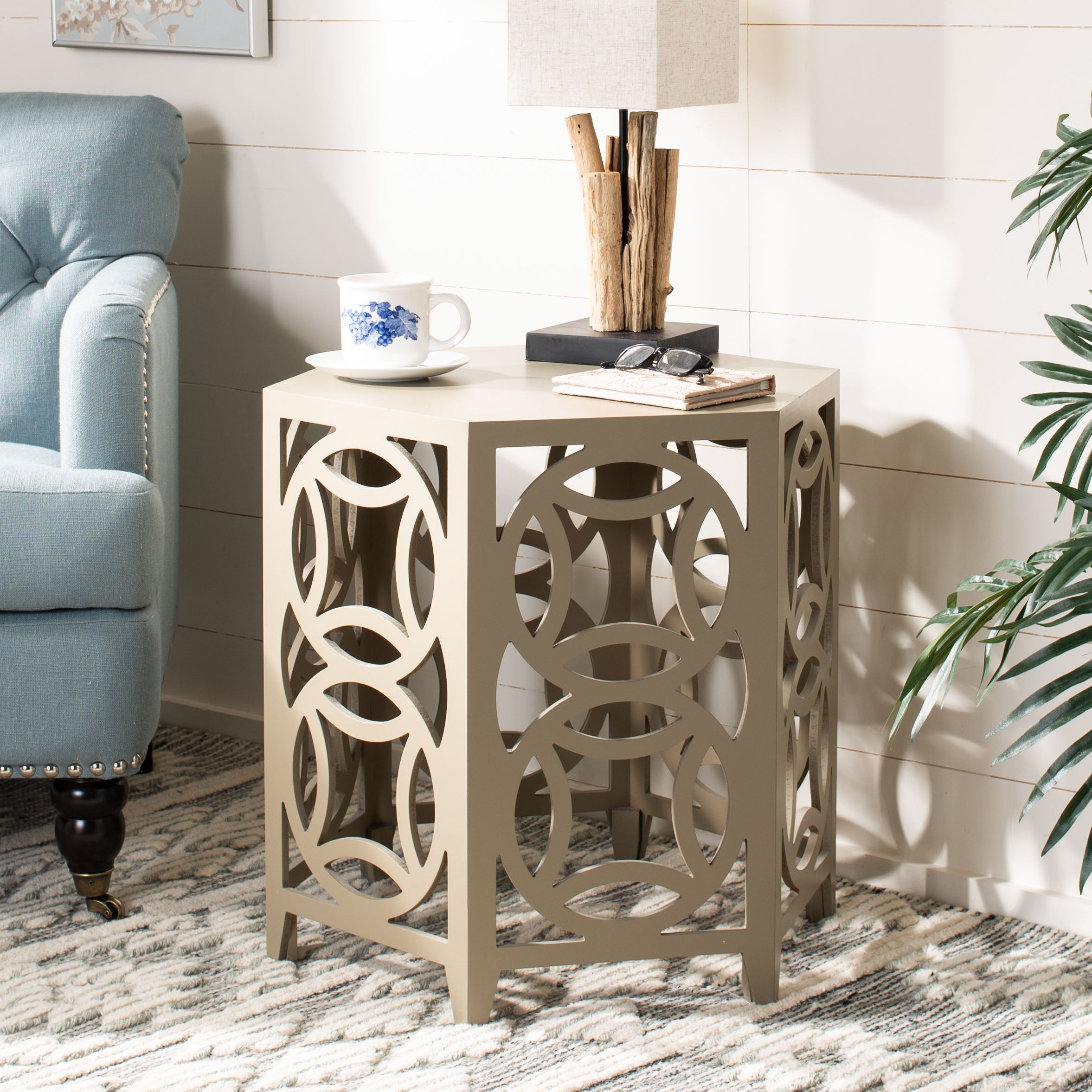 SAFAVIEH Natanya Pearl Taupe Side Table - 22.8