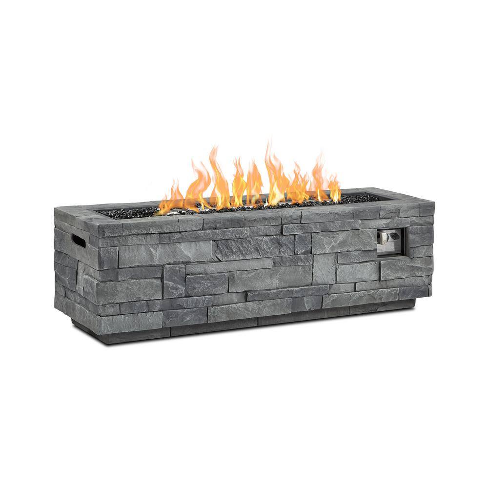 Real Flame Ledgestone 48 in. x 15 in. Rectangle MGO Propane Fire Pit Table in Gray Ledgestone with NG Conversion Kit CT0003LP-GLS