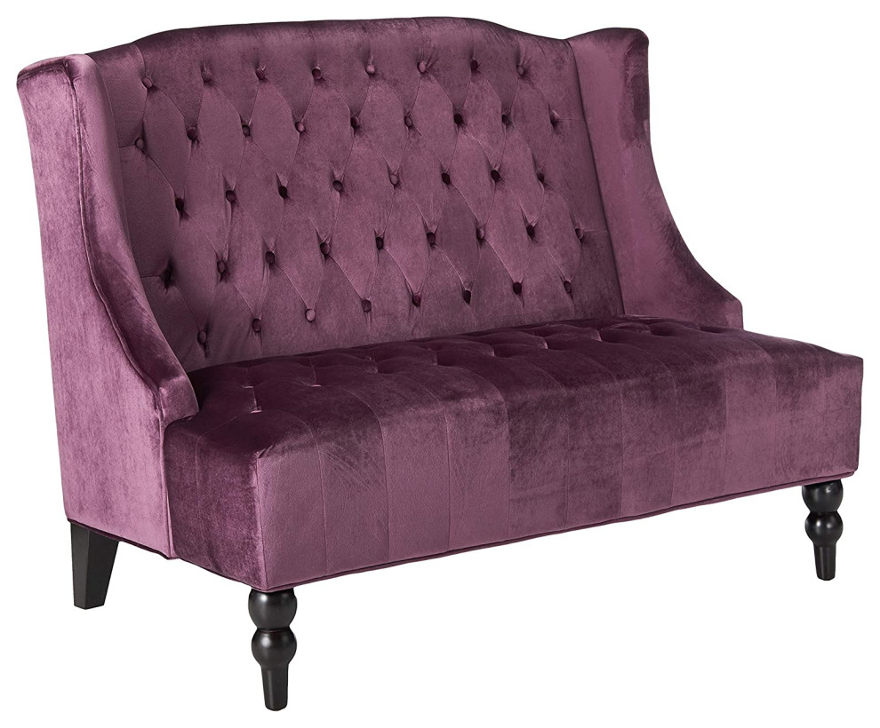 Modern Glam Loveseat  Velvet Seat With Unique Button Tufted Wingback  Raisin   Traditional   Loveseats   by Decor Love  Houzz