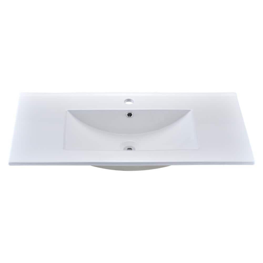 YASINU SQ 36 in W x 18 in D Ceramic Vanity Top Integrated Rectangle Basin Sink in White