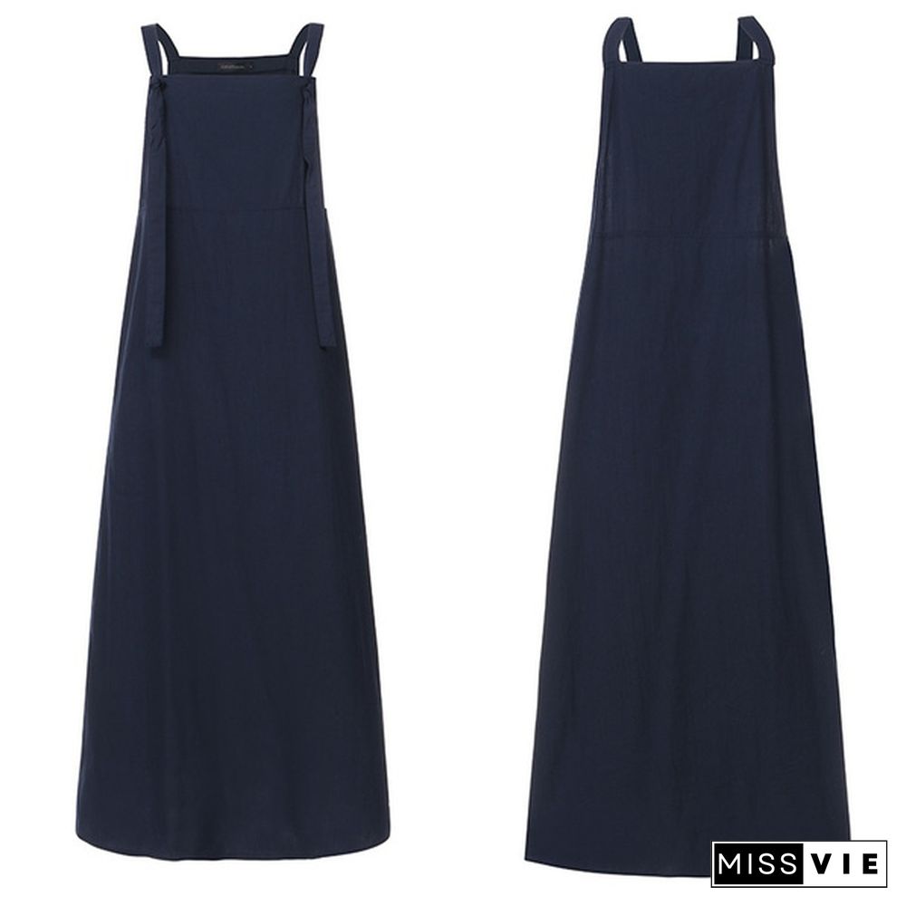 Women Summer Plus Size Strappy Maxi Sundress Loose Solid Pinafore Overalls Holiday Dress Oversized