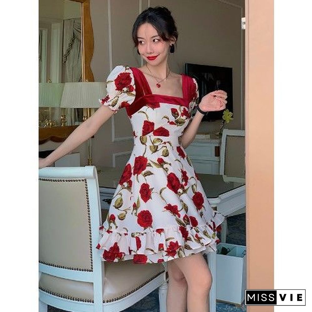 Dress Women Ruffles All-Match Fit And Flare Design Vestidos Casual College Summer Holiday Floral Elegant Party Birthday Sundress