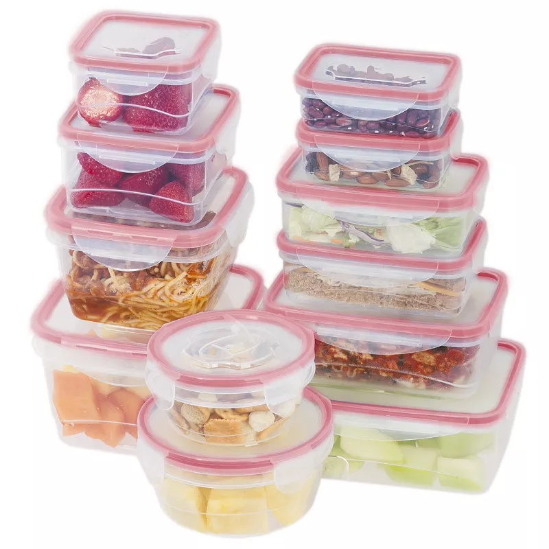 24-Piece Plastic Food Container Set with Snap Locking Lids