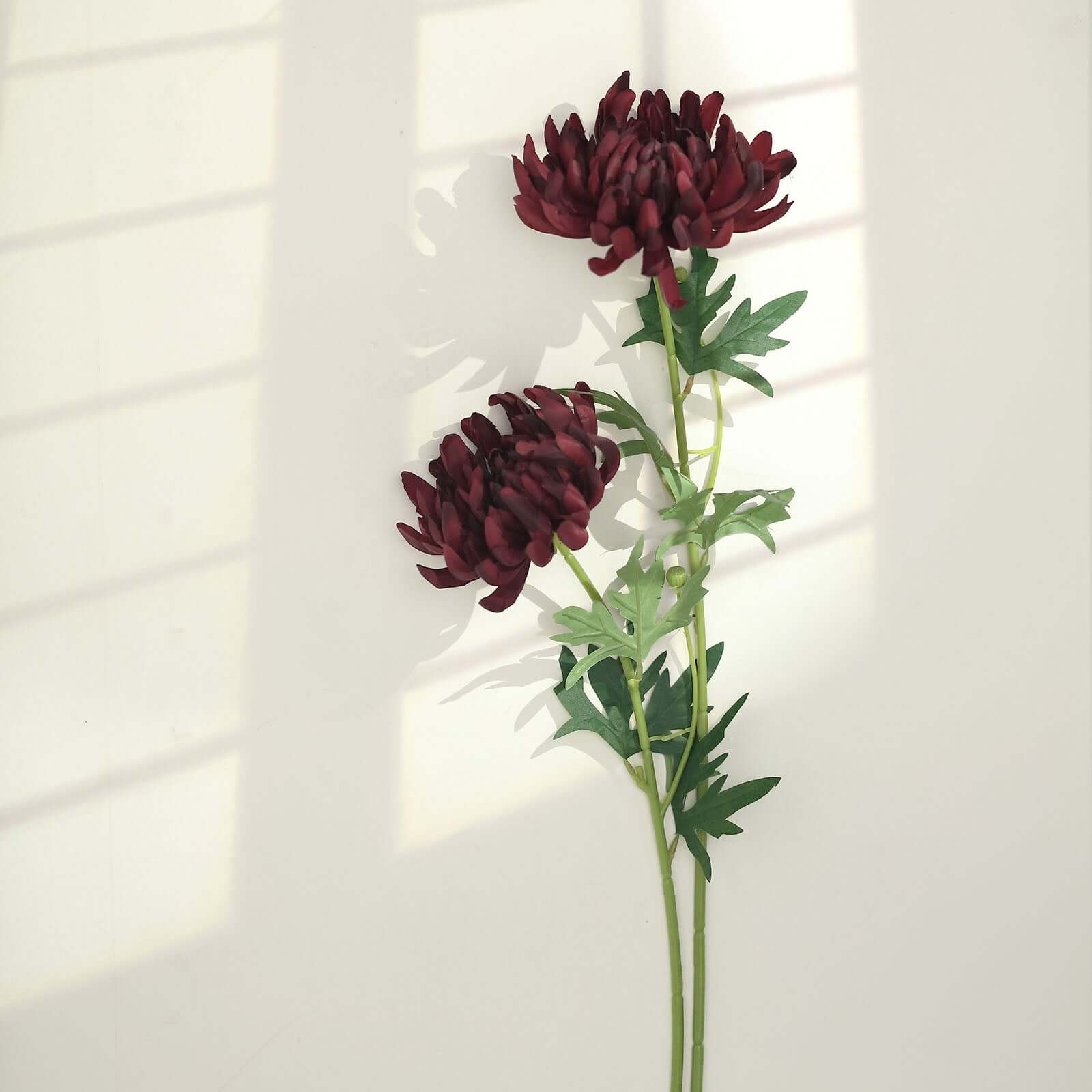 3 Stems Burgundy Artificial Silk Chrysanthemum Bouquet Flowers, Large Faux Mum Branches 27