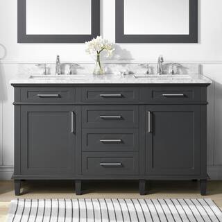 Home Decorators Collection Sonoma 60 in. W x 22 in. D x 34 in H Bath Vanity in Dark Charcoal with White Carrara marble Top 8105300270