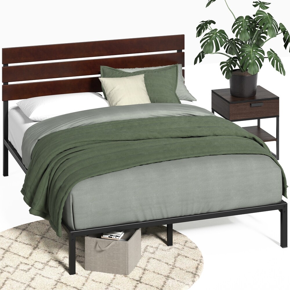 Priage by ZINUS Coffee Bean Bamboo and Metal Platform Bed Frame