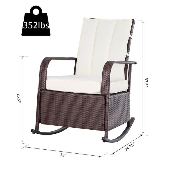 Outsunny Outdoor Wicker Rattan Recliner Rocking Cushioned Chair with Footrest and 135 Degrees of Comfort