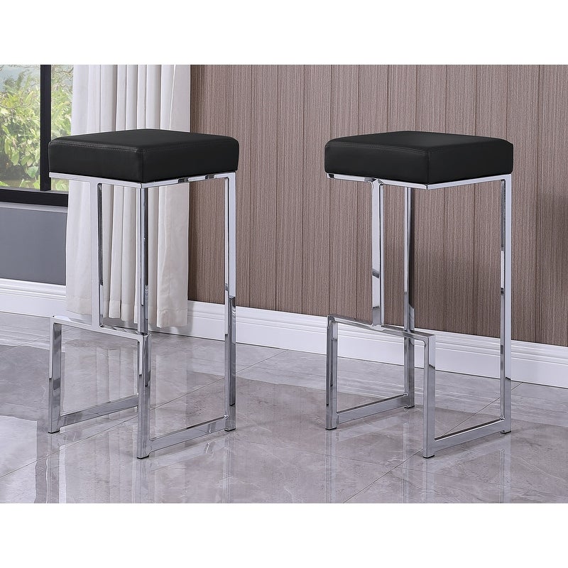 Best Master Furniture Synthetic Leather Silver Bar Stool (Set of 2)