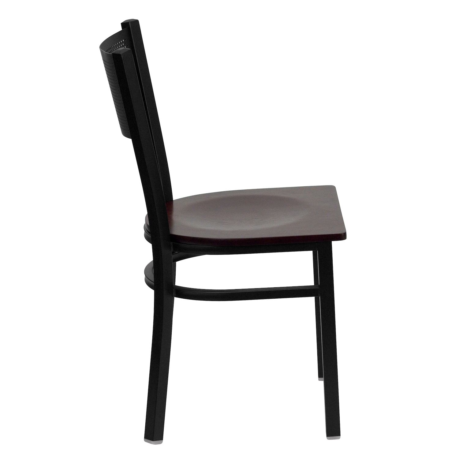 Emma and Oliver Black Grid Back Metal Restaurant Chair - Cherry Wood Seat