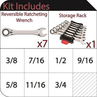 Husky Reversible Ratcheting SAE Combination Wrench Set (7-Piece) HRRW7PCSAE