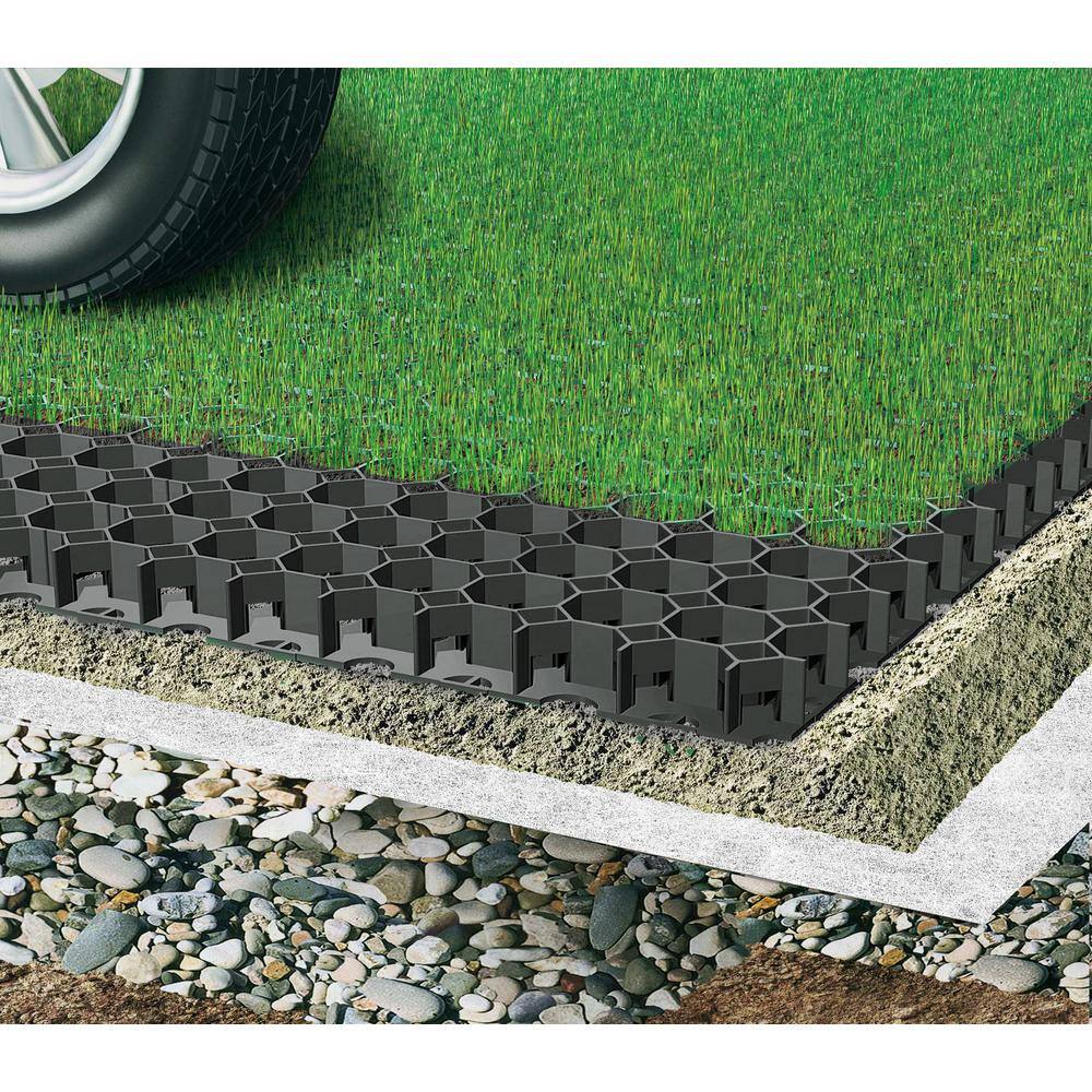Techno Earth 19.7 in. x 19.7 in. x 1.9 in. Black Permeable Plastic Grass Pavers for Parking Lots Driveways (4 Pieces11 sq.ft.) PAVER00