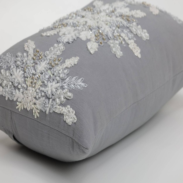 Snowflake Christmas Indoor Lumbar Throw Pillow Silver Pillow Perfect