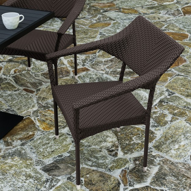 Merrick Lane Fade And Weather Resistant Modern Pe Rattan Patio Dining Chair With Reinforced Steel Frame