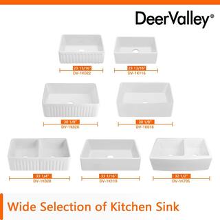 DEERVALLEY Harvest White Ceramic 30 in. L x 18 in. W Rectangular Single Bowl Farmhouse Apron Kitchen Sink with Grid and Strainer DV-1K026