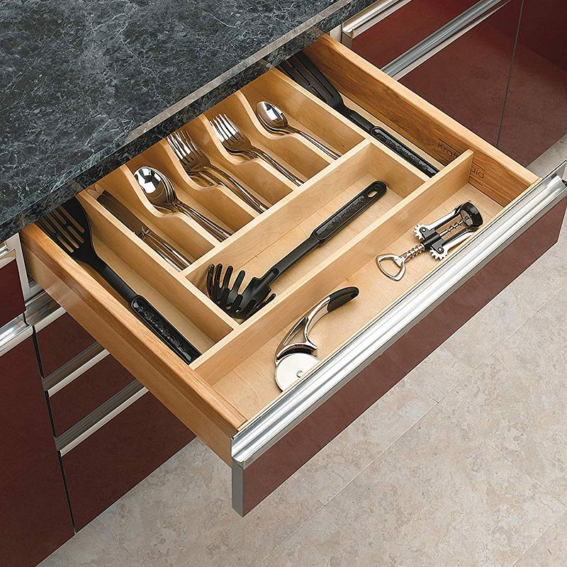 Rev-A-Shelf 9 Cutlery Compartment Tray Cabinet Insert Short， Natural， 4WCT-3SH