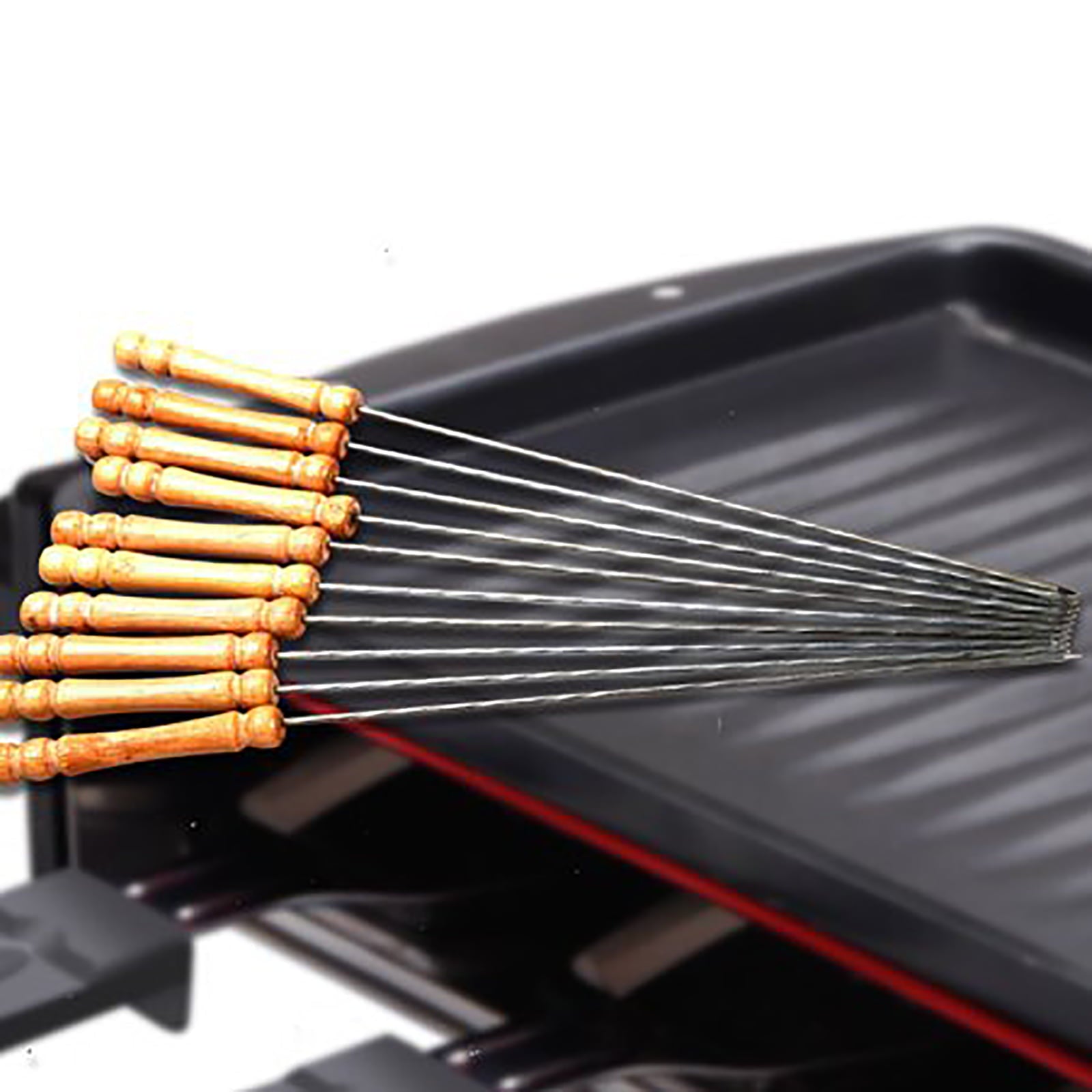 12PCS Stainless Steel Kabob Skewer with Wood Handle for BBQ Camping Cookware Campfire Grill Cooking 12 inch