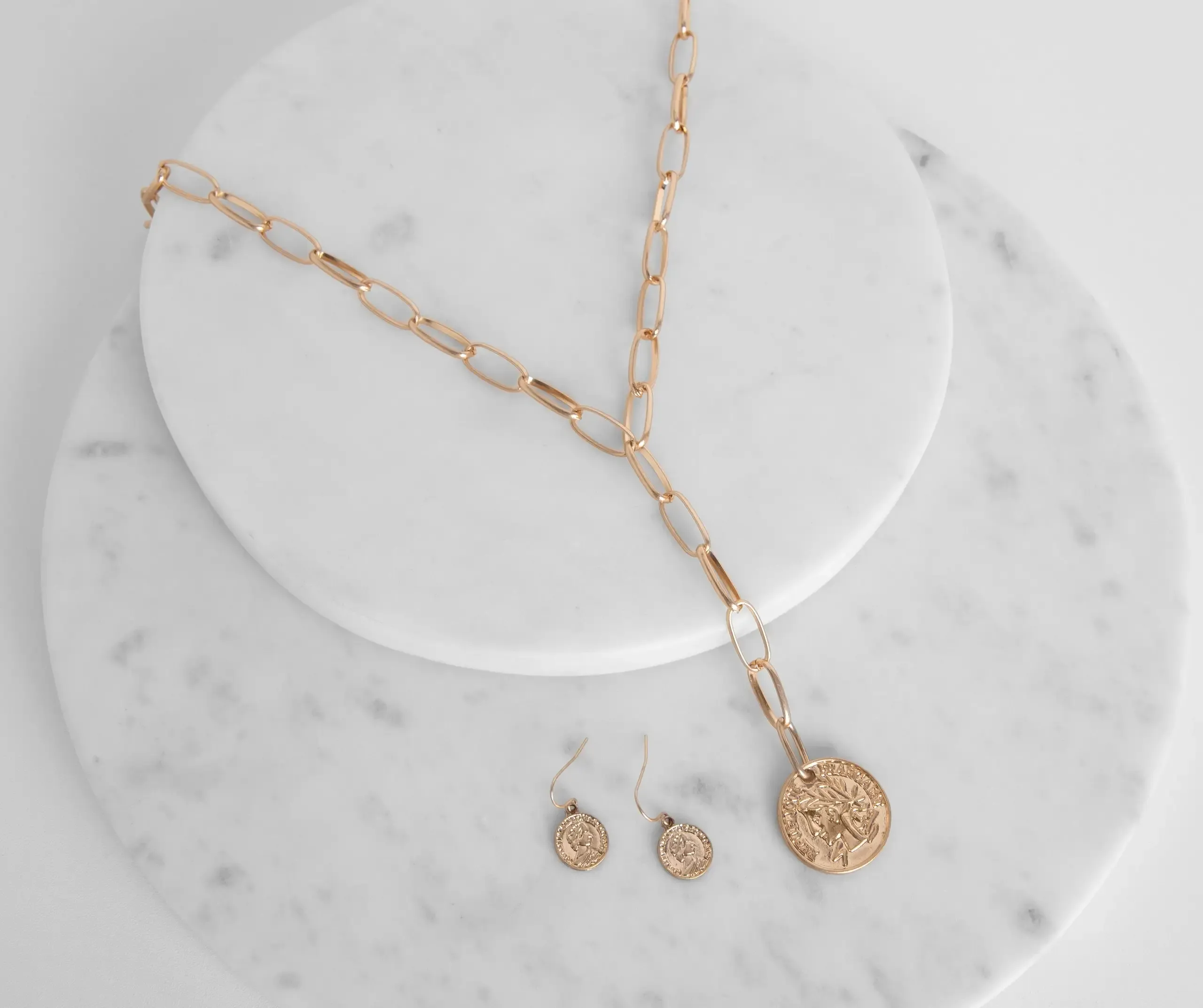 Coin Statement Lariat Necklace