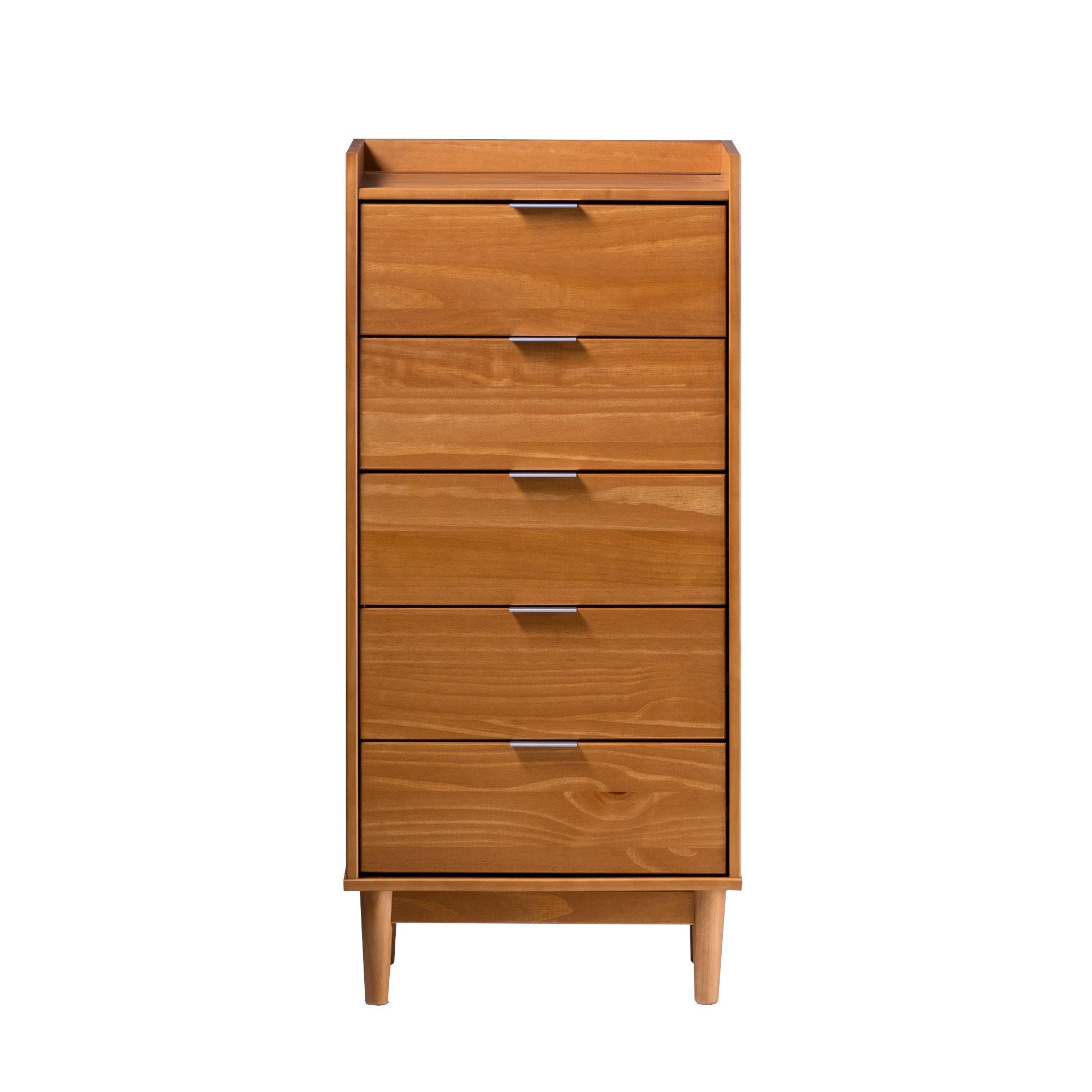 Manor Park 43” Mid-Century Modern Gallery-Top 5-Drawer Dresser, Caramel