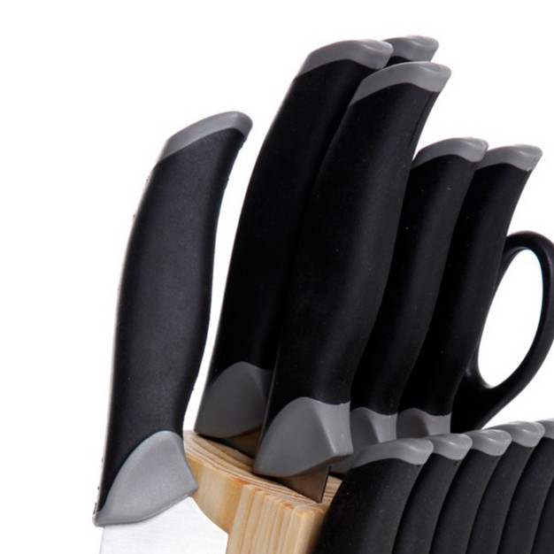 Oster Lingbergh 14 Piece Stainless Steel Cutlery Knife Set With Pine Wood Block