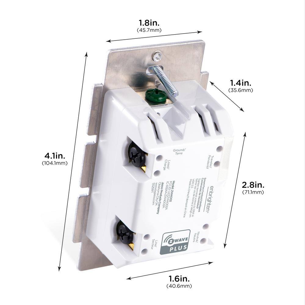 Enbrighten Z-Wave 2.5 Amp Smart Paddle Light Switch In-Wall Fan Control in White and Light Almond 55258